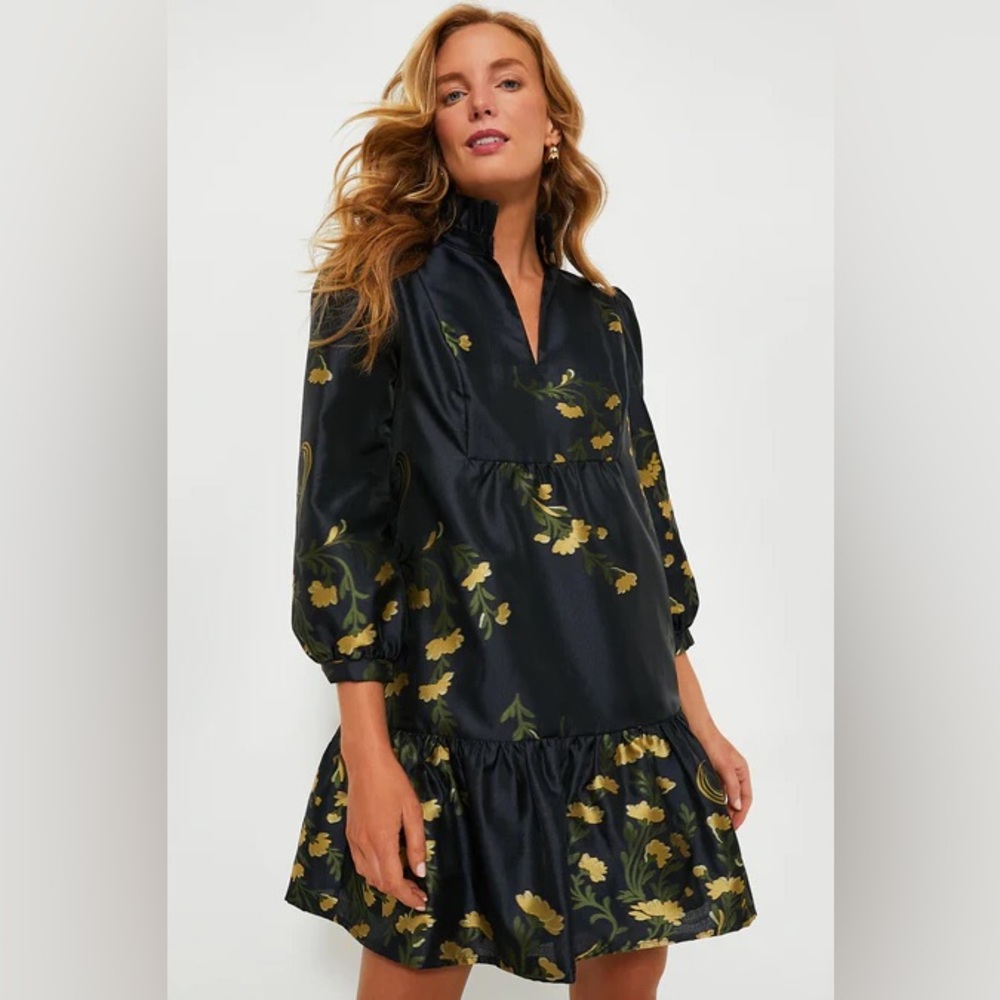 Tuckernuck Black and Gold Floral Mini Dress